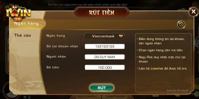IWIN - IWINCLUB Link Tải App Cá Cược Game Bài Casino Siêu Hot 23 Thao tác rút thưởng tại nhà cái IWIN được thực hiện nhanh gọn.